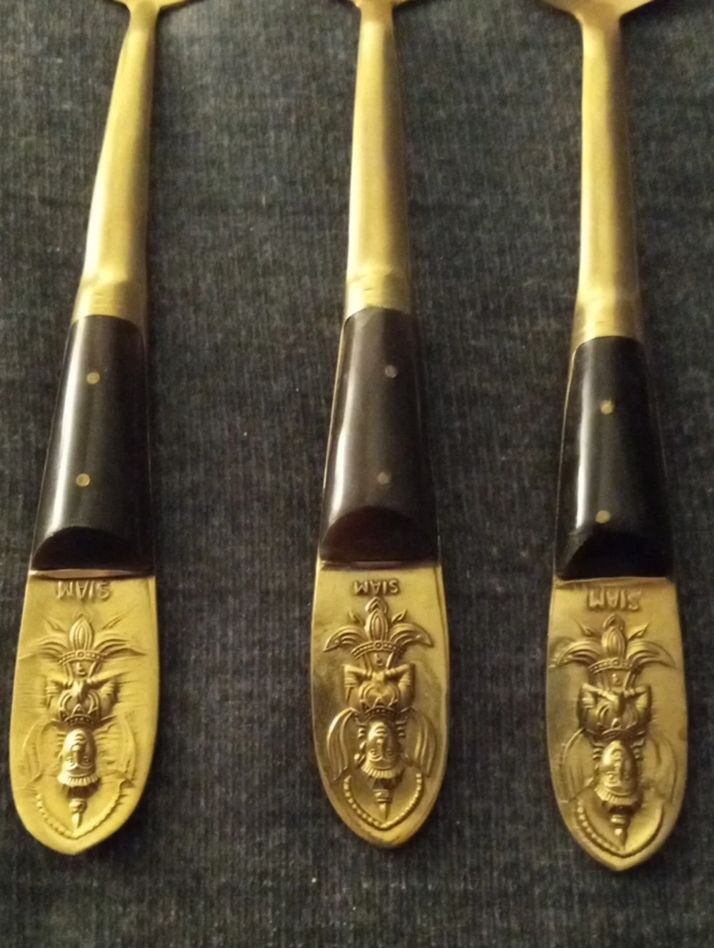 Vintage SIAM Brass & Rosewood Spoons